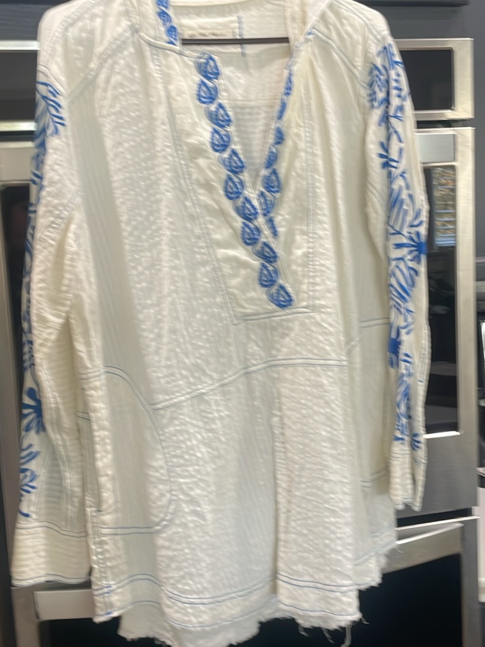 We The Free White Top with Blue Stitching